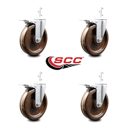 Service Caster 6 Inch High Temp Phenolic 7/8 Inch Square Stem Caster Set Total Lock Brake SCC SCC-SQTTL20S615-PHSHT-78-4